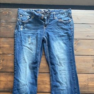 wide legged blue jeans